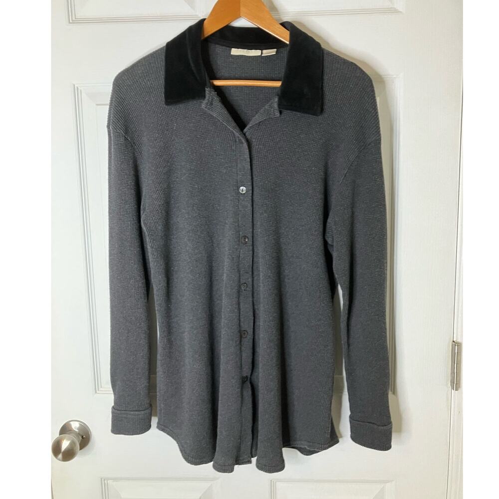 J. Jill Gray Button Down Shirt with Black Collar
